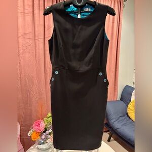 Tahari Dress & Jacket Black and Teal 2-Piece Dress Suit